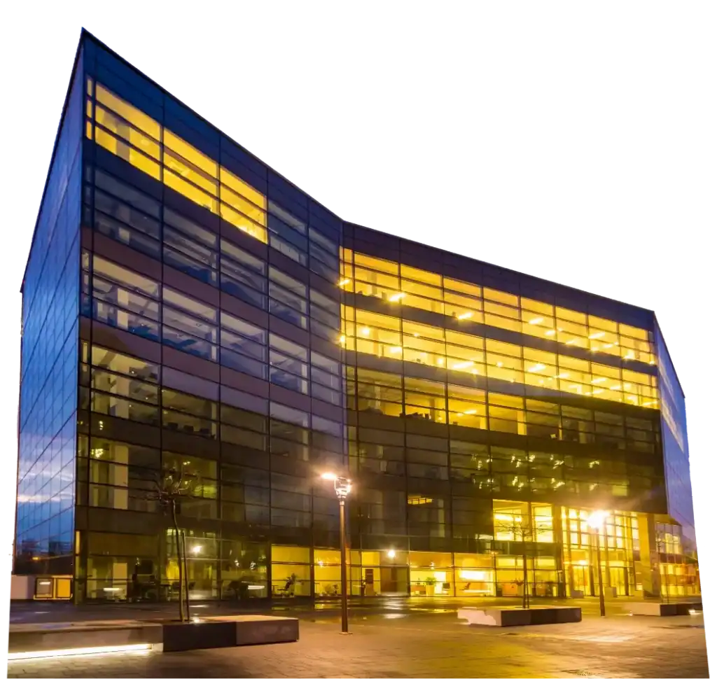 cutout of a large commercial building with lots of windows